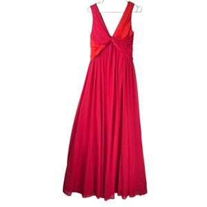 Badgley Mischka Chic Two-Tone Twist Front Maxi Gown Chiffon Size 6
